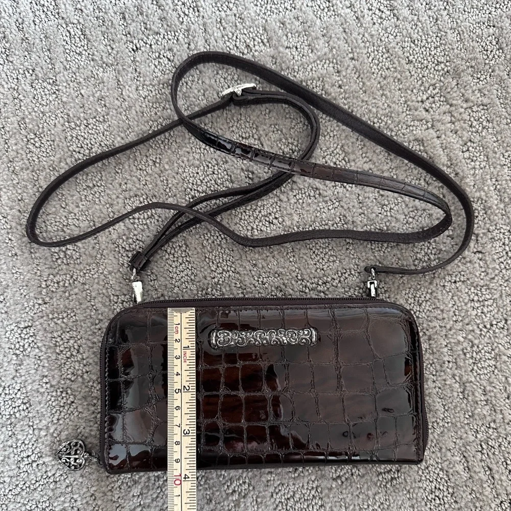 Brighton Brown Croc Embossed Leather Organizer Crossbody Wallet Purse